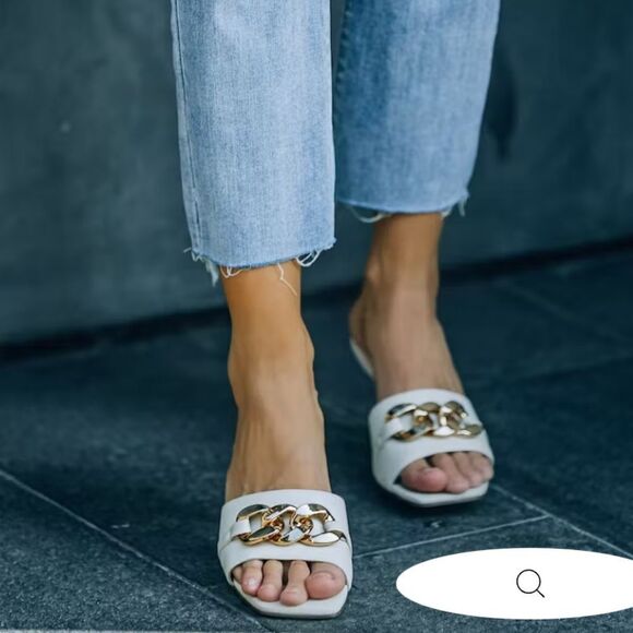 BRAND NEW SHOELAND SQUARE TOE SLIP-ON FOOT OPEN TOE GOLD CHAIN LINKING S… - Picture 16 of 16